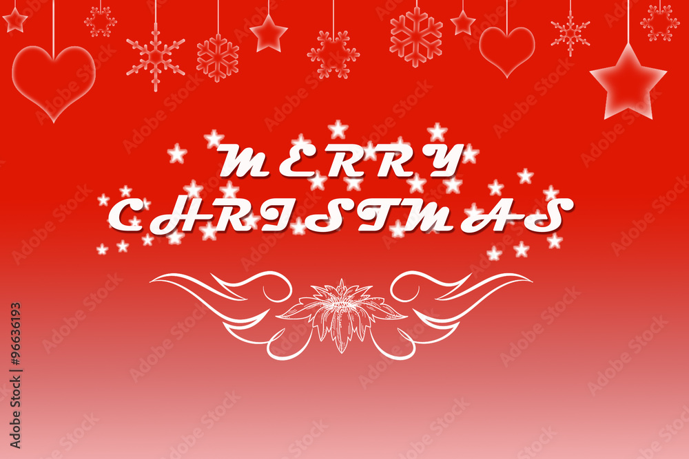 Artistic Merry Christmas text written on red background with garland