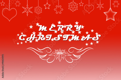 Artistic Merry Christmas text written on red background with garland
