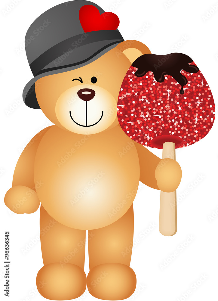 Teddy bear holding candied apple
Teddy bear holding candied apple