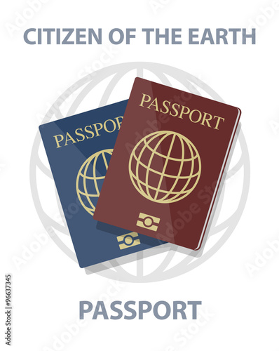 Vector illustration of biometric passports with globe, citizen o photo