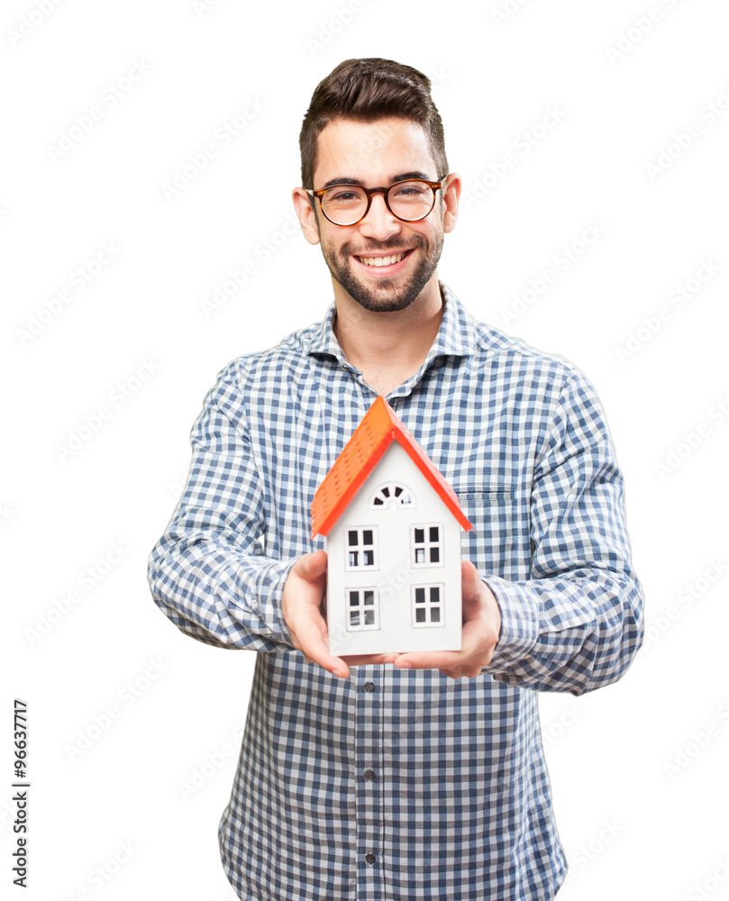 man holding a house man holding a house