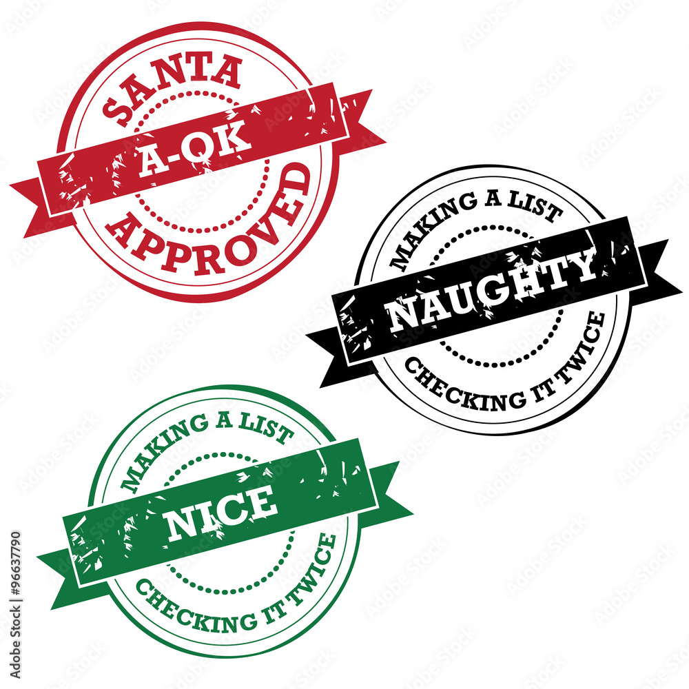 Santa Claus Rubber Stamp Collection Naughty Nice And A Ok EPS Vector Stock Illustration Stock