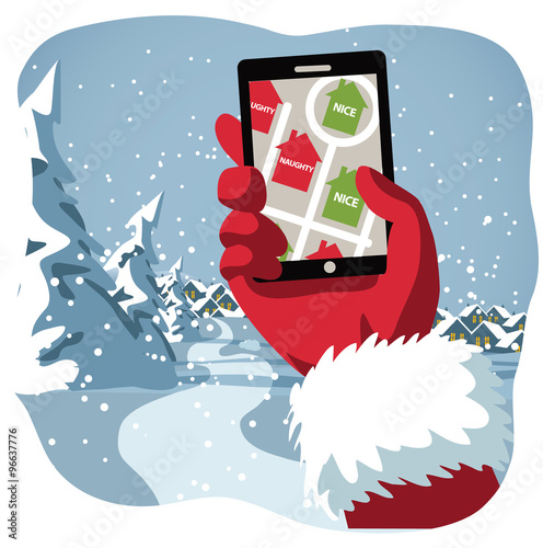 Santa checks his GPS to see who's naughty or nice EPS 10 vector illustration