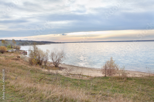 calm weather on the lake shore