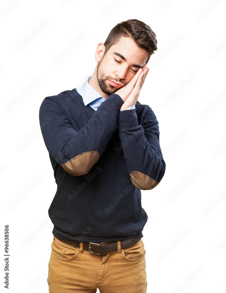 man doing a sleep gesture man doing a sleep gesture