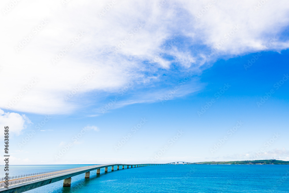 Sea, bridge, landscape. Okinawa, Japan.