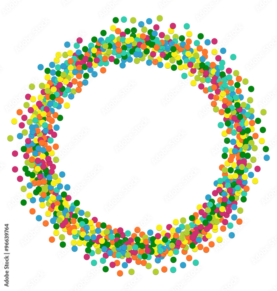 Christmas background round frame from colourful confetti