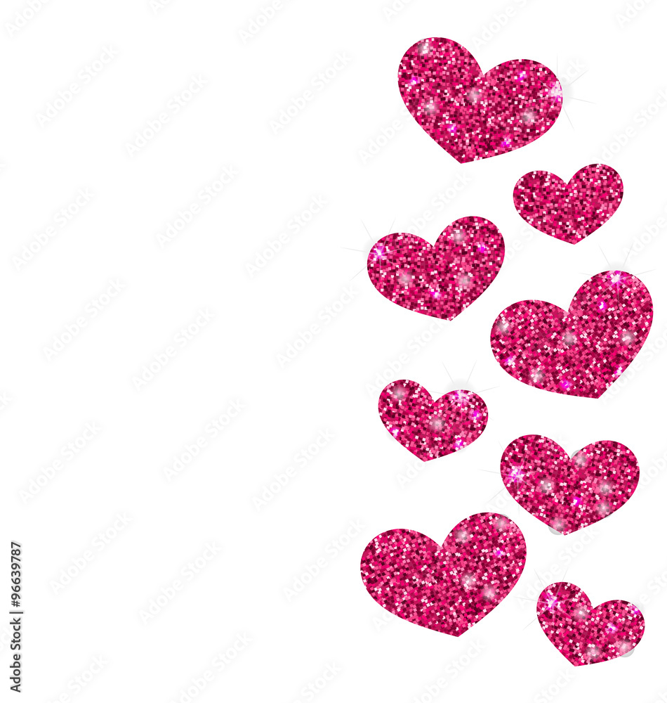 Background for Valentines Day with Shimmering Hearts