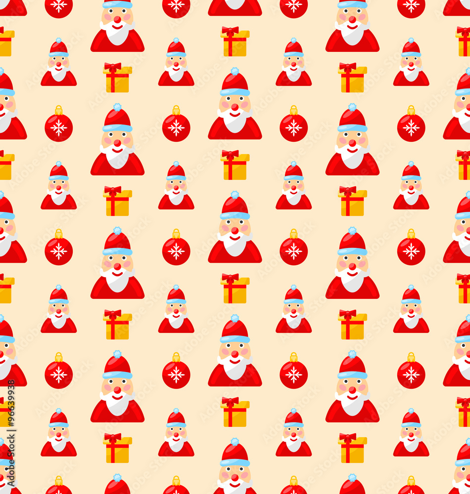 Merry Christmas seamless pattern with Santa and gifts