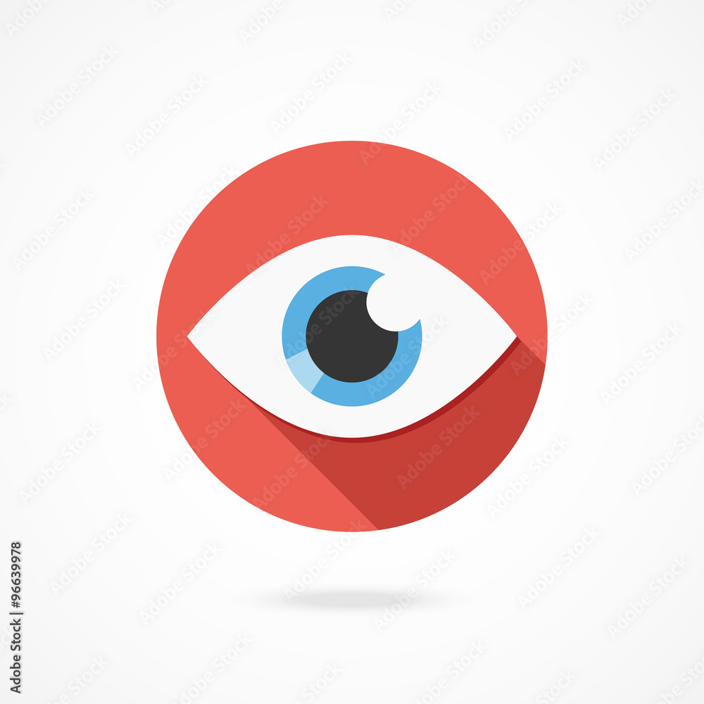 Vector eye icon. Modern flat style design logo with long shadow. Isolated on white gradient background Vector eye icon. Modern flat style design logo with long shadow. Isolated on white gradient background