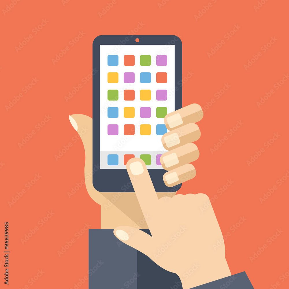 Application icons and buttons on smartphone home screen. Flat illustration Application icons and buttons on smartphone home screen. Flat illustration