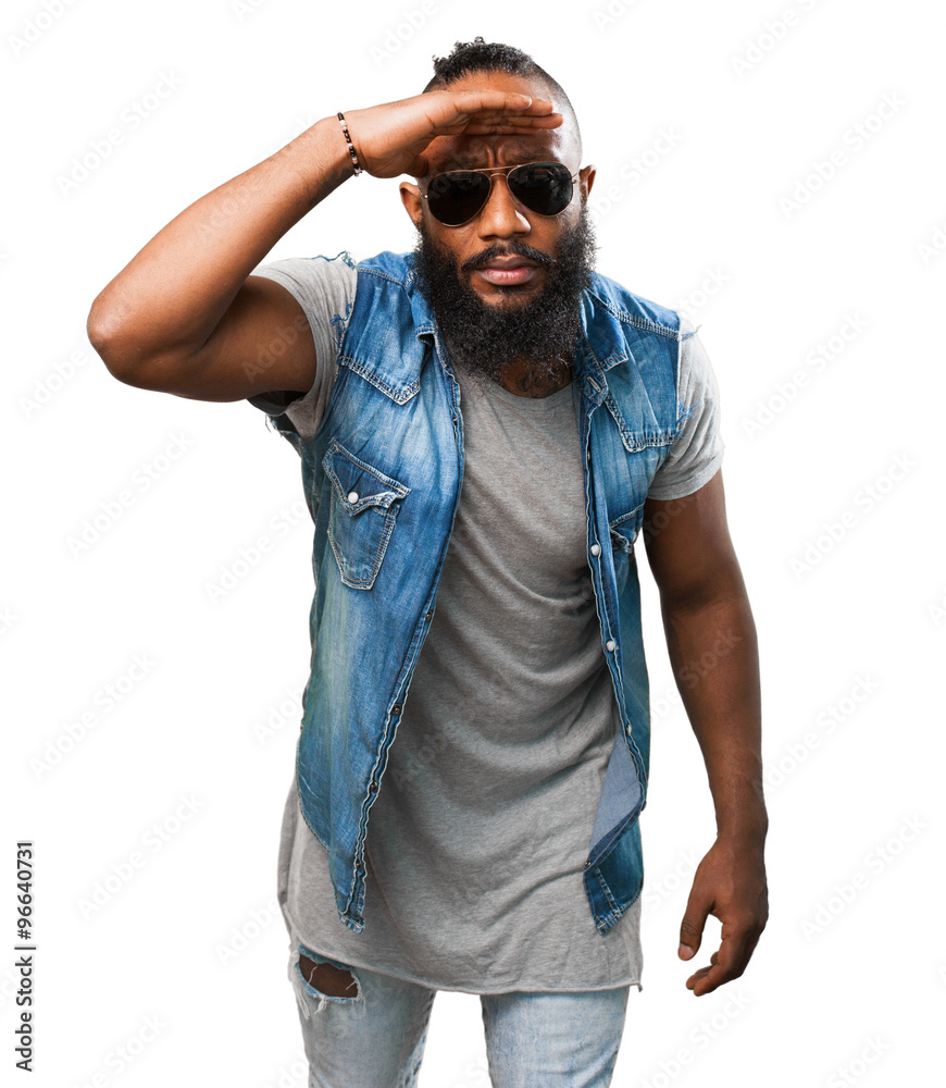 Fototapeta premium black man looking far on white