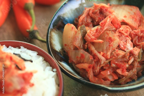 Kimchi radish with steamed rice