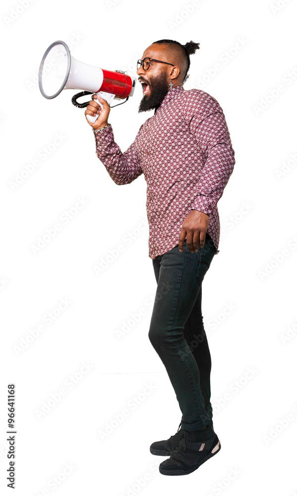 cool black man shouting with megaphone cool black man shouting with megaphone