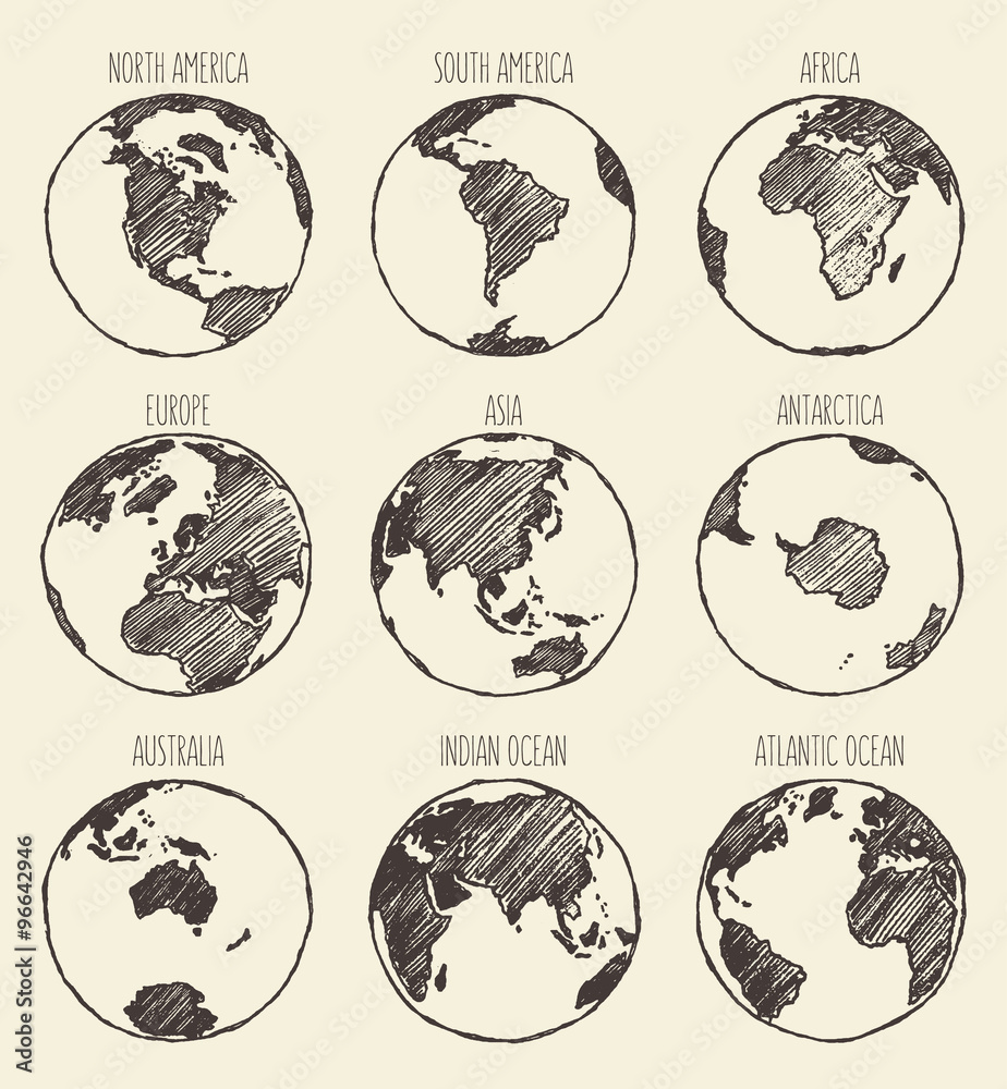 Obraz Sketch globe America Africa Europe Asia Australia