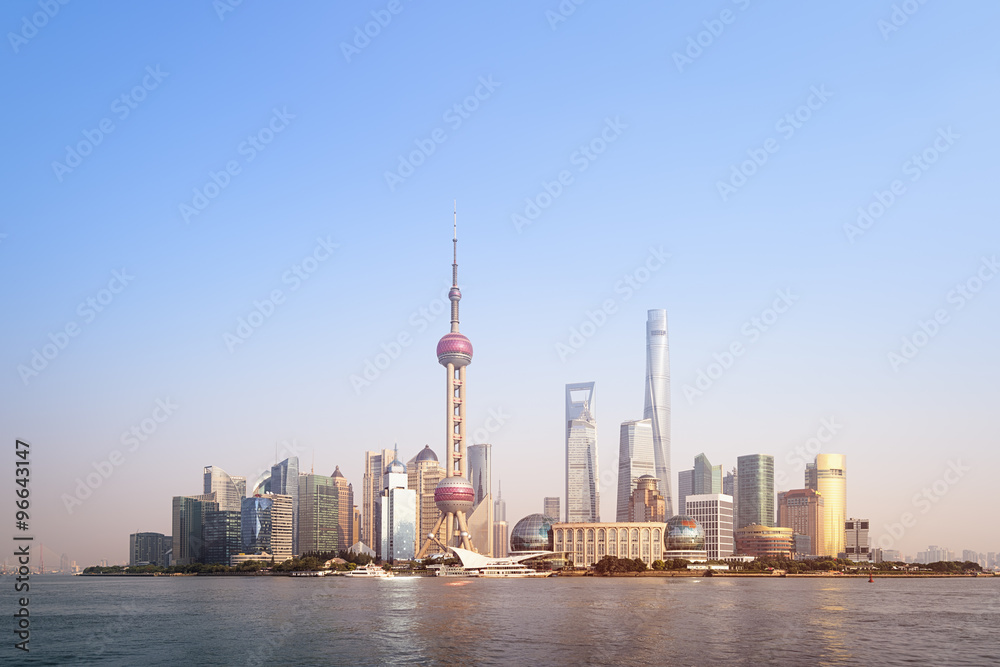 View of Pudong district in Shanghai, China.