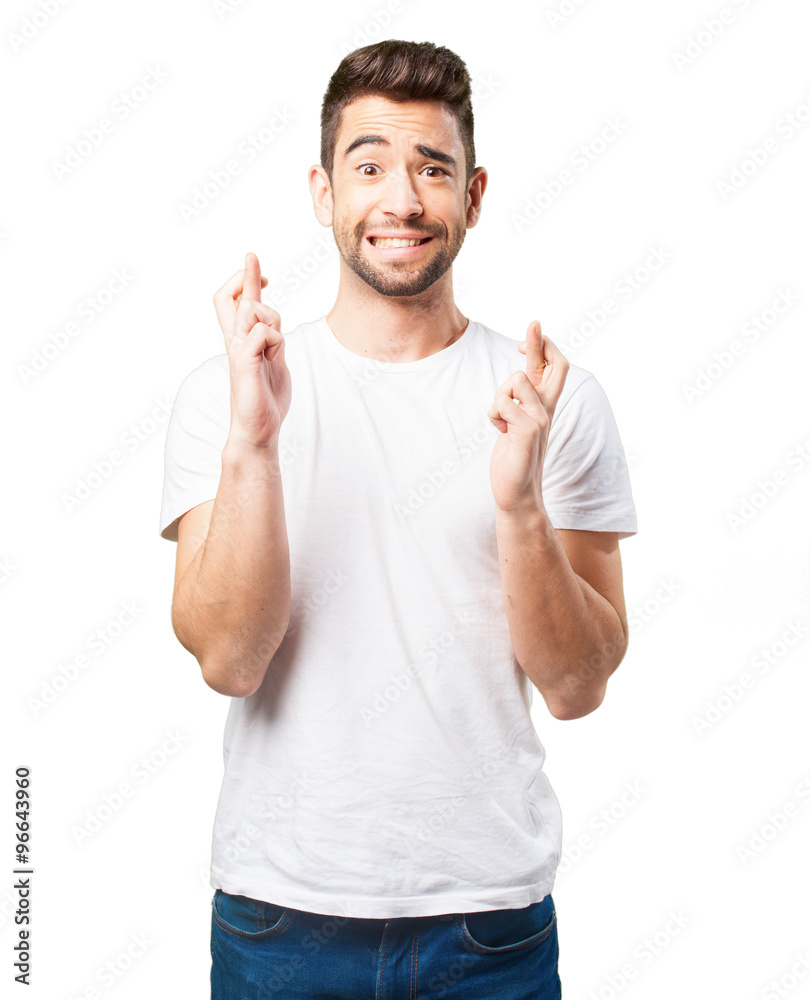 young man luck gesture young man luck gesture