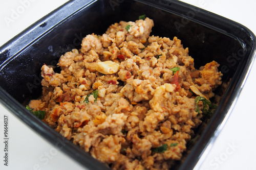 Spicy basil leaves with mince pork photo