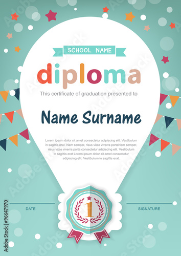 Preschool Kids Diploma certificate background design template