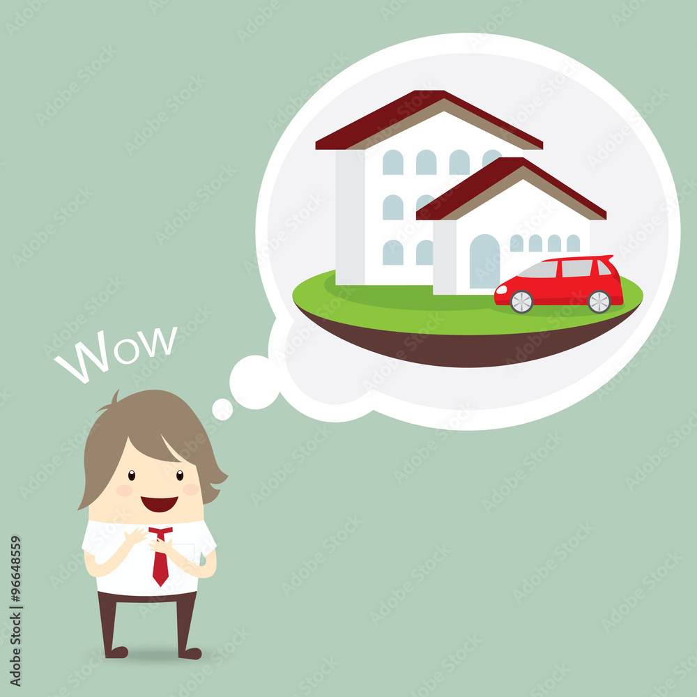businessman is happy, dream luxury house and car, business conce