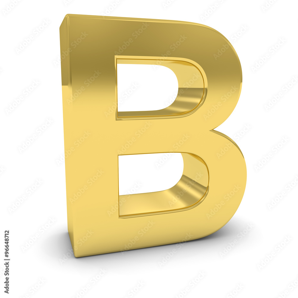 Gold 3D Uppercase Letter B Isolated on white with shadows Gold 3D Uppercase Letter B Isolated on white with shadows