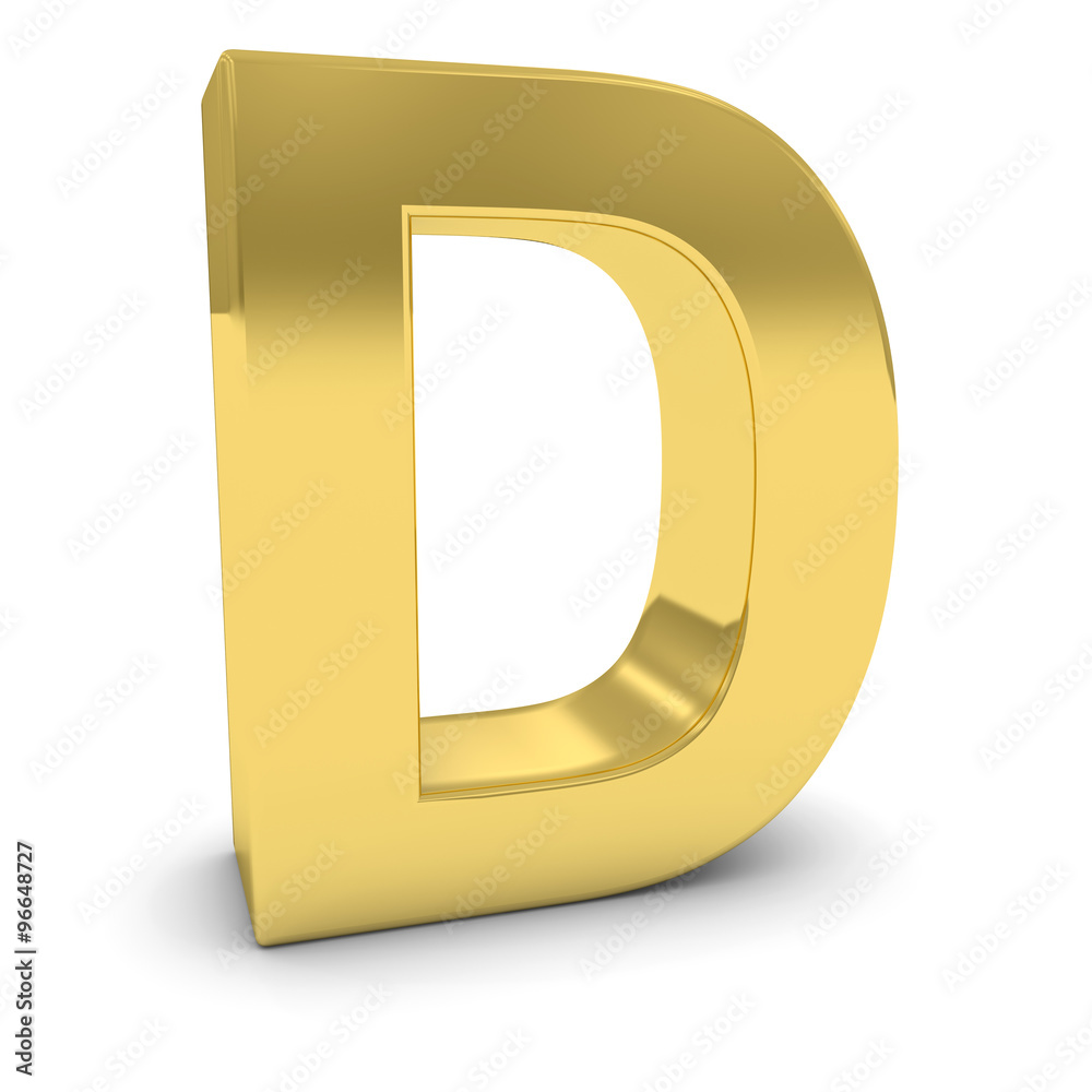 Gold 3D Uppercase Letter D Isolated on white with shadows Gold 3D Uppercase Letter D Isolated on white with shadows