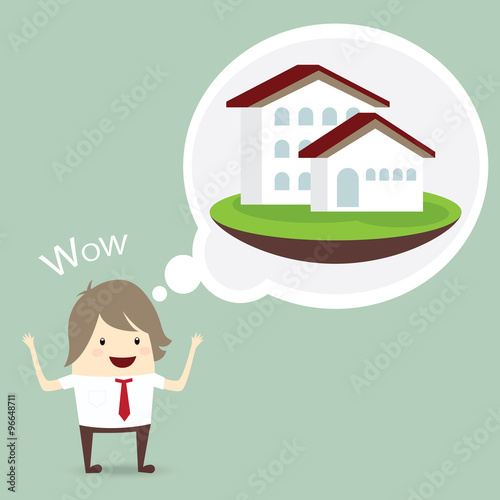 businessman is happy, dream luxury house, business concept