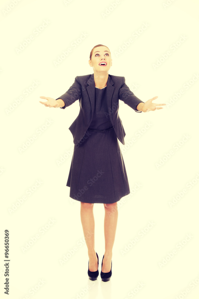 Businesswoman catching something. Businesswoman catching something.