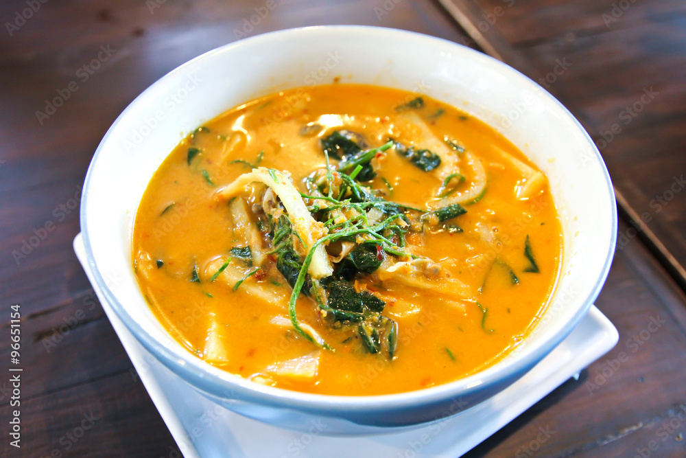 Thai food (Kang Kua Hoi Kom) : Red Curry with Little Snail and C Thai food (Kang Kua Hoi Kom) : Red Curry with Little Snail and C
