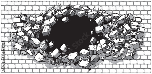 Hole Breaking Through Wide Brick Wall