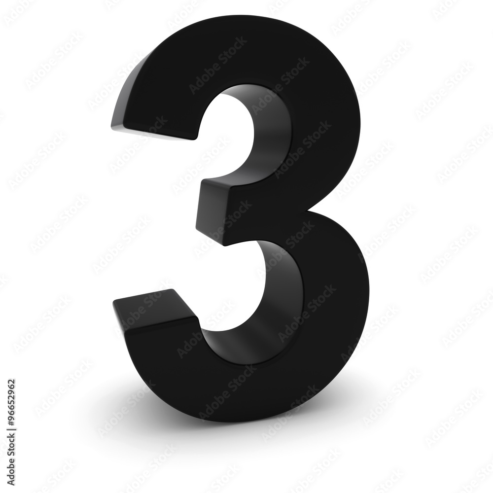 Black 3D Number Three Isolated on white with shadows Black 3D Number Three Isolated on white with shadows