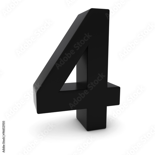 Black 3D Number Four Isolated on white with shadows
