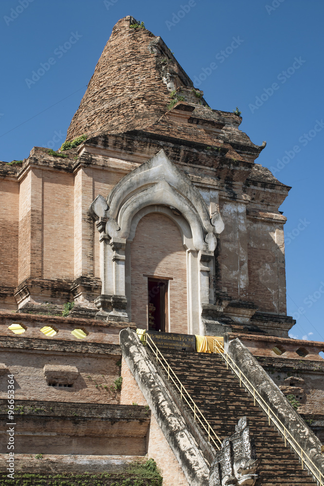historical monument of Buddhist temple Wat Chedi Luang in Chiang Mai province of Thailand