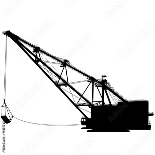 Dragline walking excavator with a ladle. Vector illustration