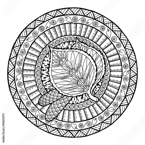 Autumn theme. Mandala tribal doodle ornament. 