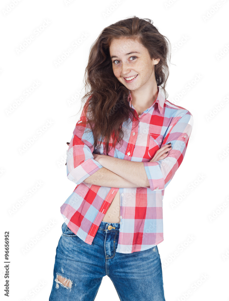 Teen 18 cheerful cute teen girl 17-18 years, isolated on a white backgro Stock Photo | Adobe Stock