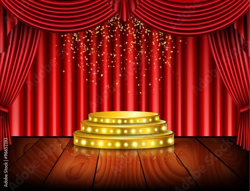 Empty stage with red curtain background