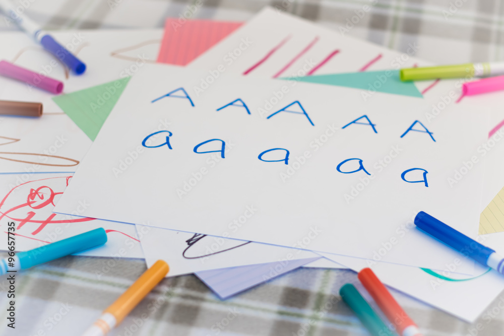 English; Kids Writing Some English Alphabet for Practice English; Kids Writing Some English Alphabet for Practice