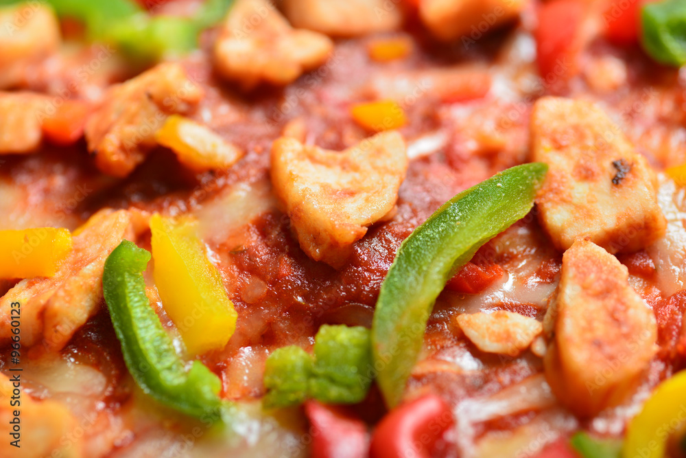 Close up image of a tasty bbq pizza Close up image of a tasty bbq pizza