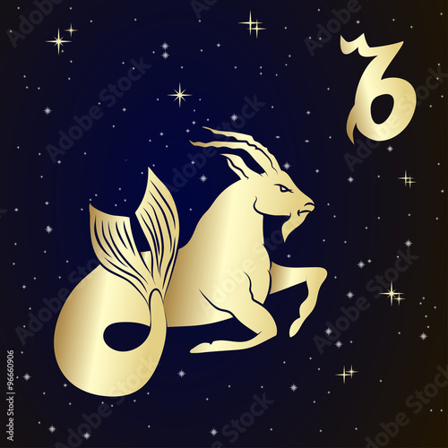 Capricorn zodiac sign in circle frame