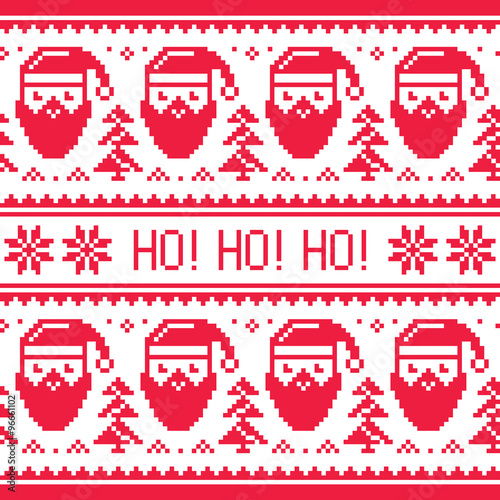 Christmas seamless red pattern with Santa and snowflakes