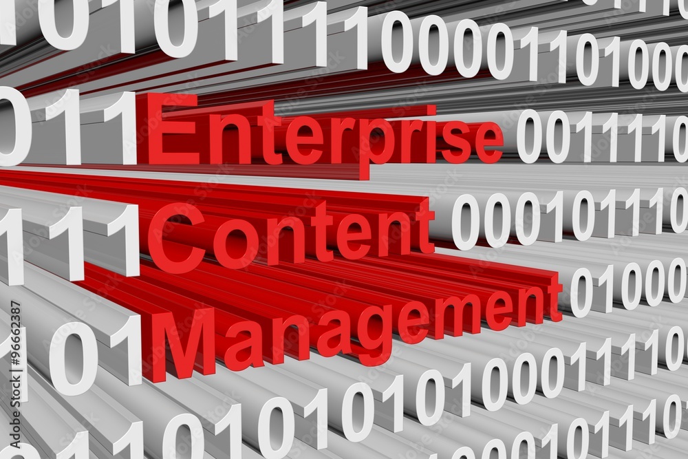 Enterprise content management is presented in the form of binary code
