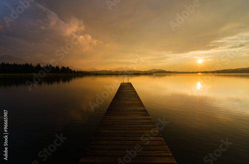 Sunset at the beautifull Lake Hopfensee in Germany.