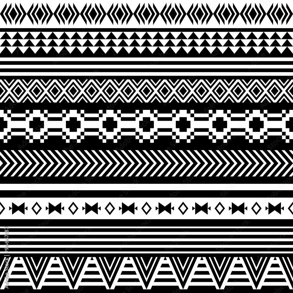 Seamless black and white indian pattern.