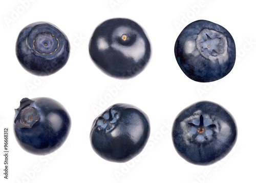 Group of blueberries on white background. Studio shoot.