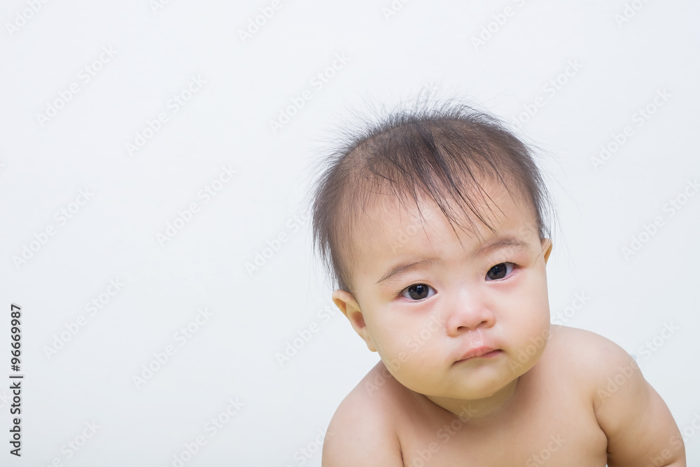 Portrait of a fever baby crying on background Portrait of a fever baby crying on background