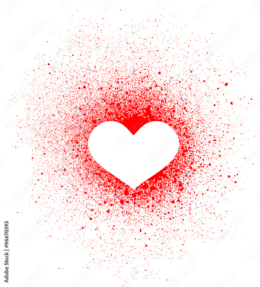 graffiti heart spray design element in white on red