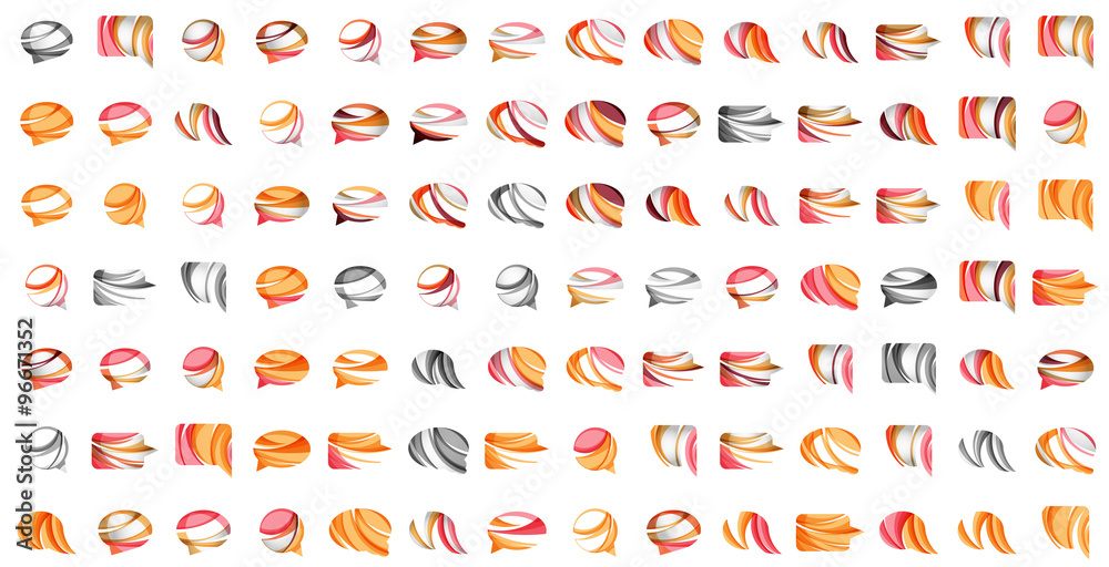 Large set of abstract speech bubble and cloud icons, business logotype concepts, clean modern geometric design