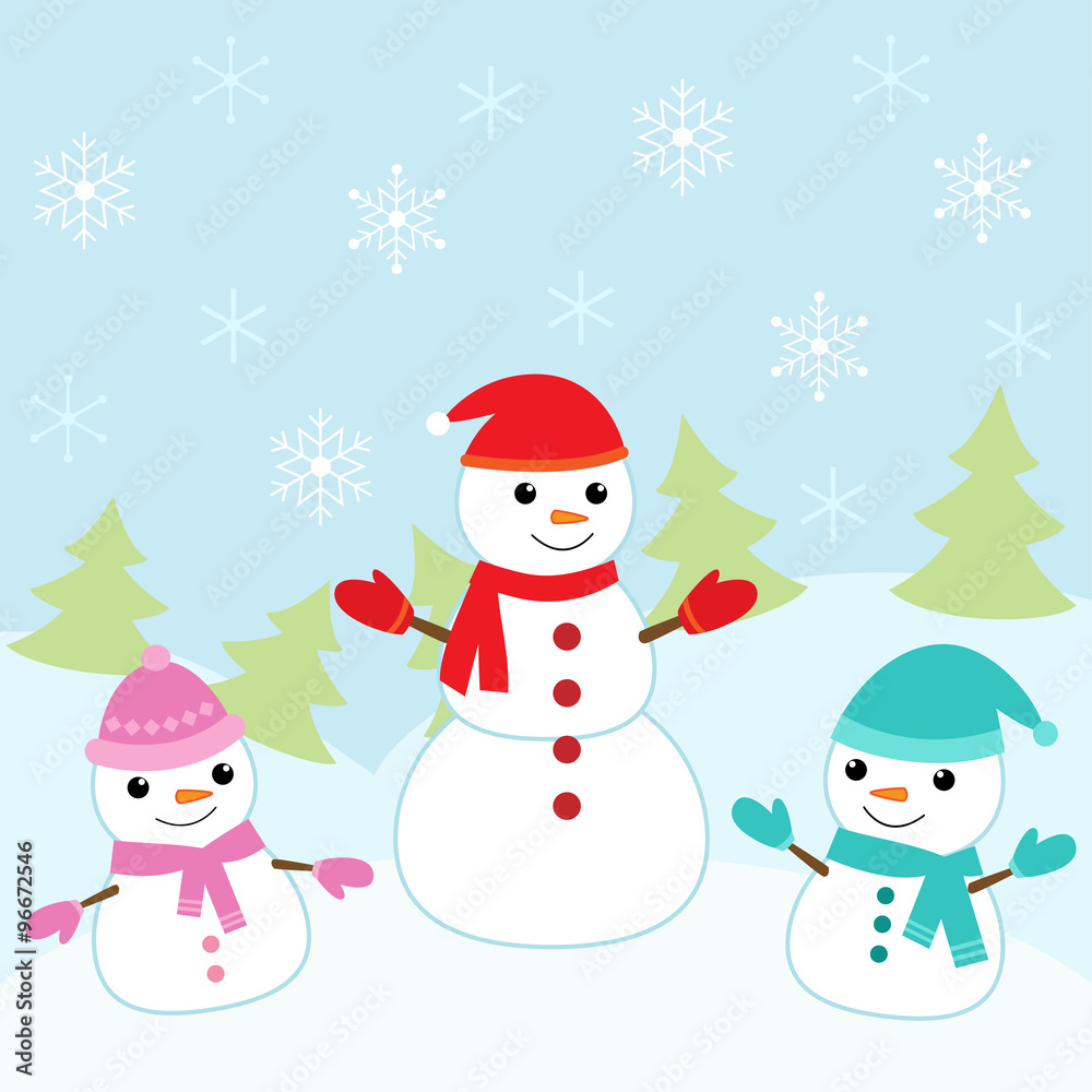 Christmas card with cute snowmen