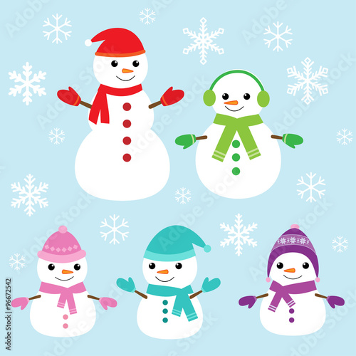 Vector cute and funny snowmen © m_yulia